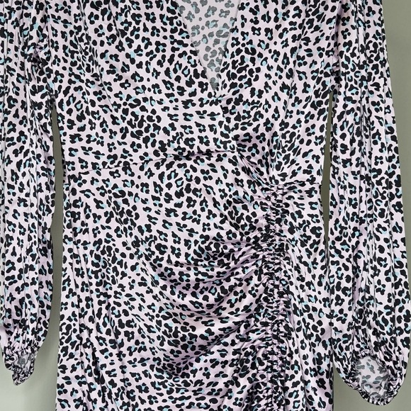 Maje Cinched Mini Dress Pink Leopard Animal Print Size 36 Small - Picture 6 of 7